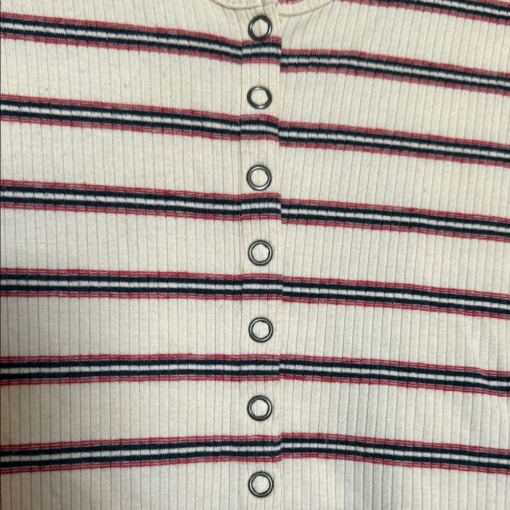 Striped V-Neck Button-Up Top - Picture 2 of 4